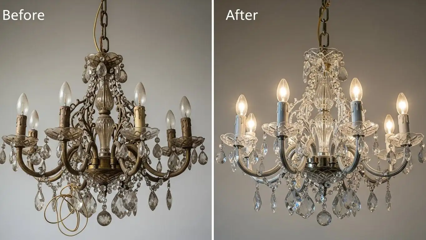 chandelier restoration image- Before & After